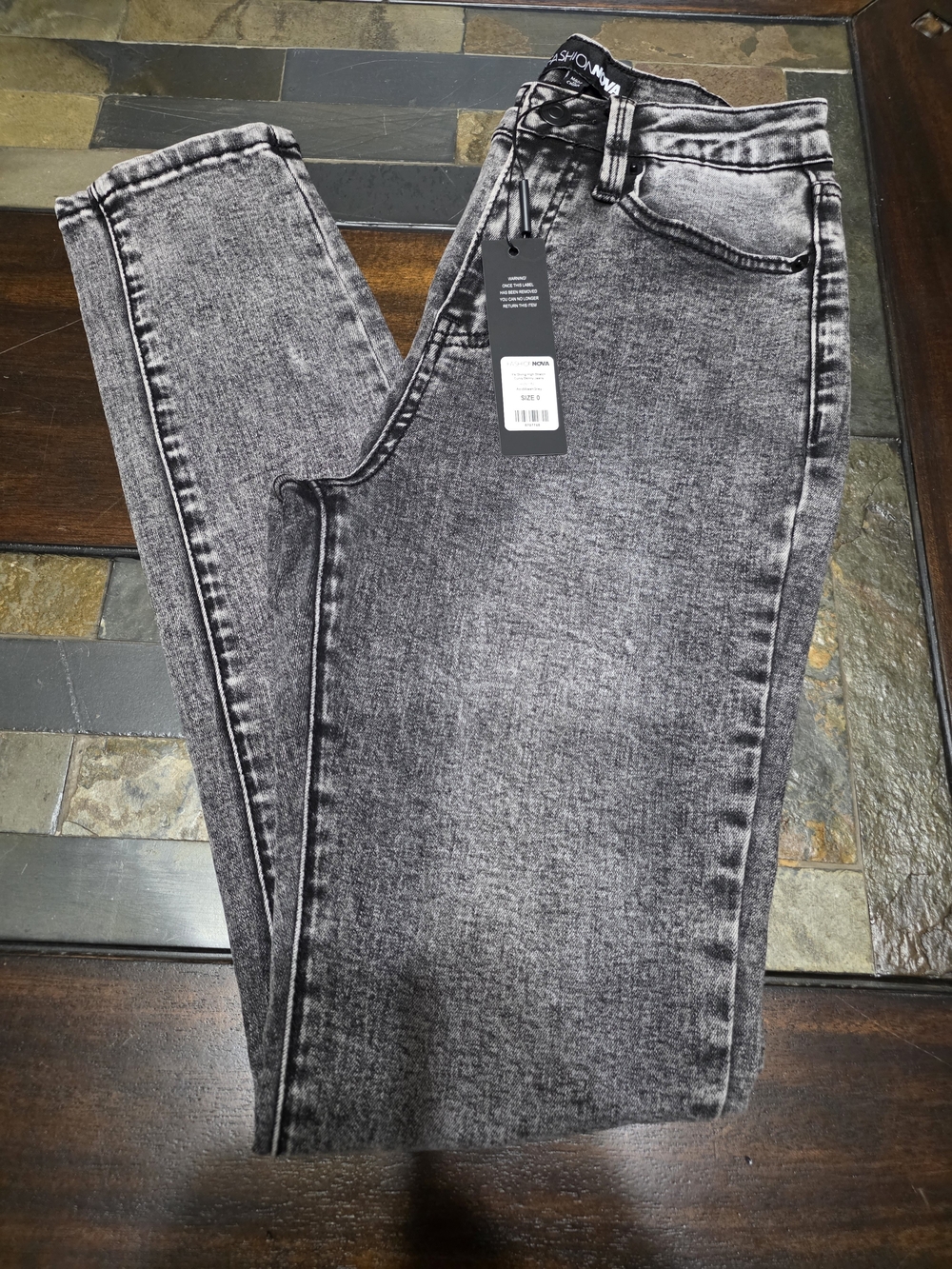 Fashion Nova Women's Skinny Black Acid Wash Jeans